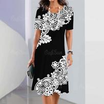 Butterfly & Floral 3D Print New Women's Dresses Plus Size Female Summer Dress S gray