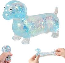 Cute Dachshund Squishy,Sparkly Squishy Sausage Dog, Ultra-Soft Mini Stress-Relieving Rainbow Touch Weiner Dog 1 piece mėlyna