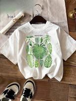 Monstera Philodendron Tropical Leaf Print Shirt Casual Fashion Graphic Tee Womens Short Sleeve Crew Neck TShirt Ladies TShirts S