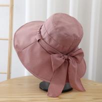 with Bowknot Women's Sun Hat Wide Brimmed Fishman Hat Portable Bucket Hat  Street Wear rožinė