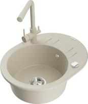 Granitinė virtuvinė plautuvė Mexen Kevin su maišytuvu ir sifonu, Beige