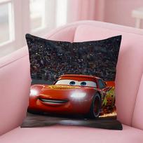 Cartoon Car Lightning M-Mcqueen Mns P Pillow Case Square Double-Sided Printing Short Plush Sofa Cushion Cover Bedroom Bedside Peach skin 18*18(CM)-1Pcs black