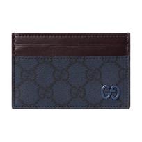Gucci GG Supreme Palladium Tone Hardware Blue Ceramic Effect Design Leather Card Holder Men's Dark Blue mėlyna