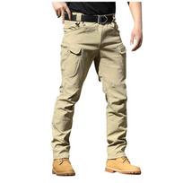 Men's Tactical Cargo Pants, Water-Resistant, Multi-Pocket, Durable Outdoor Hiking and Work Trousers M chaki