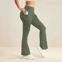 High Waist Flare Yoga Pants for Women with Pockets Workout Leggings Stretch Athletic Trousers for Gym Fitness Running L