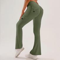 Women High Waist Flare Cargo Pants Stretchy Trousers with Pockets Casual Outdoor Trousers for Women S