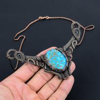Blue Copper Turquoise Gemstone Pure Copper Wire Wrapped Handmade Necklace Jewelry 18 Inches mėlyna