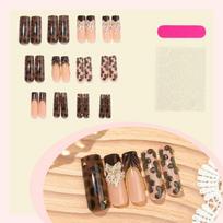 Press on Nails Long Square Fake Nails French Tip Glue on Nail with Leopard Print Designs False Acrylic Nails Full Cover Stick on Nail for Women