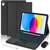 Keyboard Case for iPad A16 (11  ) / iPad 10 (10.9 ) Black PU Leather with Backlit Keyboard + Mouse + Stylus