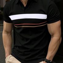 Men Color Block Short Sleeve Polo Shirt Casual Loose Turn Down Collar Top S
