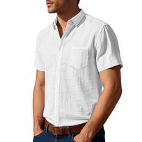 Mens Short Sleeve Button Down Casual Solid Beach Holiday Shirt S
