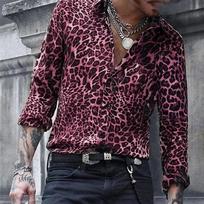 Casual Mens Leopard Print Lapel Long Sleeve Shirt S