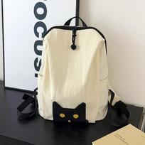 Student School Bags Fashion Women's Backpacks Large Capacity Shoulder Bag High Quality Girl Bags Cartoon Cat Pattern Soft Fabric Girl's Handbags only Backpack smėlis