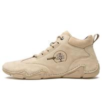 Men's Genuine Leather Hand-Stitched Mid-Top Octopus Driving Shoes - Large Size 42