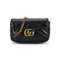 Gucci GG Marmont sendinto aukso logotipo grandinėlės peties dirželis dygsniuotos odos monetų piniginė rankinė super mini moteriška juoda juoda