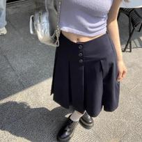 Temperament skirt Spring and autumn mid-skirt Skinny high-waisted pleated skirt Trendy High Waist Dark Blue Pleated Midi Skirt S