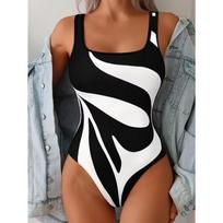 Summer Sexy Flower Pattern Printed One-piece Swimsuit Slim Fit and Slimming, Deep U-back Design, Beach Pool Vacation Eye-catching Fashion Swimsuit 8XL mėlyna