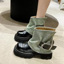 Shoes for Women New Luxury Mid-Calf Boots High Platform Modern Boots Belt Buckle Punk Shoes Female Zip Leather Motorcycle Boots 35