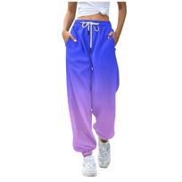 Women's Gradient Color High Waist Drawstring Sweatpants with Pockets, Casual Loose Fit Joggers for Everyday Comfort XXXL mėlyna