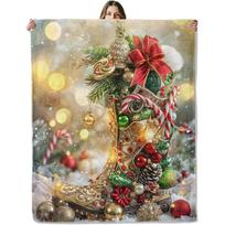 Christmas Boot Throw Blanket for Girls Boys Kids Adults, 50x60 in, Cozy Flannel Blanket for Bedroom, Camping, Couch, Room Decor, 70x100cm