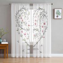 Širdis gėlių stiliaus Permatomos užuolaidos miegamajam svetainei Tiulio užuolaidos virtuvės langui Voile užuolaidos 135W x 114H(cm) white