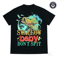 Men's Funny Fishing T-Shirt Swallow Baby Don't Spit Graphic Print 100% Cotton Casual Short Sleeve Tee S