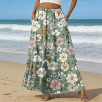 Women's Casual High Waist Drawstring A-line Skirt Color Skirt With Pockets XL