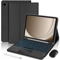 Klaviatūros dėklas, skirtas Samsung Galaxy Tab A11 Plus / A9 Plus, Juodas PU oda su apšviečiama klaviatūra + Pelė + Rašiklis