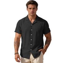 Men Fashion Solid Color Lapel Short Sleeve Casual Stretch Shirt S