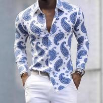 Men Paisley Print Slim Fit Long Sleeve Casual Shirt S
