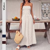 Retro Temperament Polka Dot Strapless Dress Elegant Spring Summer Dress Long Skirt for Women S
