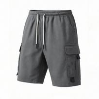 Mens Solid Color Spliced Drawstring Multi Pocket Cargo Casual Shorts S