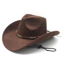 Retro Jazz Hat, Suede, Upturned Brim, Western Cowboy Hat, Men's and Women's Autumn and Winter Wide-brimmed Felt Hat M（56-58cm） ruda