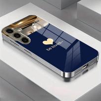 Blue background yellow heart glass phone case suitable for Samsung Galaxy S26 S25 S24 S23 S22 S21 S20 FE/Ultra/Plus anti drop Galaxy S26 juoda
