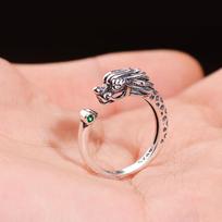 Unisex Openable Dragon Ring: Thai Silver, Chinese Zodiac Style in Light Luxury Retro Design Adjustable Open