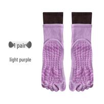 Women's Mid-Calf Non-Slip Yoga & Pilates Five-Finger Socks for Indoor Fitness One Size Fits 35-40 šviesiai violetinė spalva