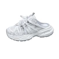 Baotou Shallow Lace-up Cool Drag Spring and Summer New Round Head Mesh Breathable Platform Casual Sports Shoes 35 balta