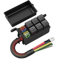 12V relės dėžutė 6 krypčių relės saugiklių dėžutė 12 AWG iš anksto laiduota vandeniui atspari relės dėžutė 6 lizdų ATC/ATO saugiklių relės blokas automobiliui, jachtai juoda