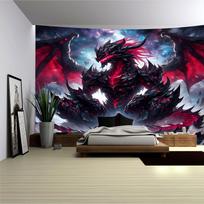 Dark Dragon Tapestry, Mythical Beast with Red Glow in Cosmic Sky, Fantasy Wall Hanging for Bedroom Living Room Decor 70x100cm28x39in