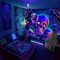 1pc Skeleton flower fluorescent tapestry, UV tapestry, plant mushroom tapestry, bedroom aesthetic decoration wall hanging 73x95cm