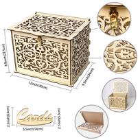 Wooden Wedding Gifts Card Boxes With Lock Mr&Mrs Couple Flower Pattern Envelope Sign Cards Wood Box DIY Rustic Wedding Supplies None