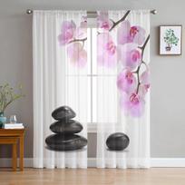 Orchidėjos Juodas Akmuo Rožinė Gėlė Balta Tiulio Užuolaida Svetainei Miegamajam Modernios Skaidrios Užuolaidos Dekoratyvinis Langų Apipavidalinimas 135W x 114H(cm) white