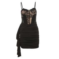 Women's Sexy Backless See-through Fanny Pack Hip Pleated Halter Dress S juoda