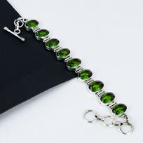 Beautiful Peridot Gemstone Handmade 925 Sterling Silver Bracelet, Peridot Bracelet For Wife, Unisex Bracelet, Engagement Gift 8" žalia