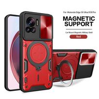 Magsafe Magnetinis Kameros apsaugos dėklas Motorola Moto Edge 40 30 Neo Ultra Fusion Armor Hibridinis Metalinis Žiedas Galinis Dangtelis Moto Edge30Neo raudona