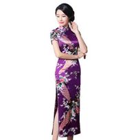 Moteriška povo raštais kiniška ilga Cheongsam pamergės vakarinė suknelė trumpomis rankovėmis XXL violetinė
