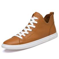 Men's Korean Style Velvet-Lined Mid-Top Leather Sneakers - Trendy Casual Cowhide Patchwork, Large Sizes Available. 41