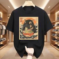 Moo Deng Hippo Eating Ramen T Shirt Japanese Ukiyo Graphic Tee Cute Animal Harajuku Streetwear Top Tshirt S