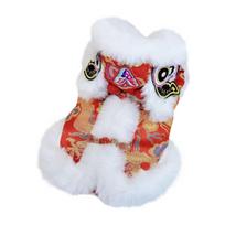 Traditional Dragon Pattern Pet Costume with Embroidered Details and Faux Fur Trim for Festivals and Special Occasions M raudona