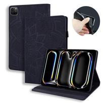 For iPad Air 13 2026 Flat Leather Case Pro 11 Calf Embossed Card Holder Case iPad Air 11 (2024) / Air 11 2025 juoda